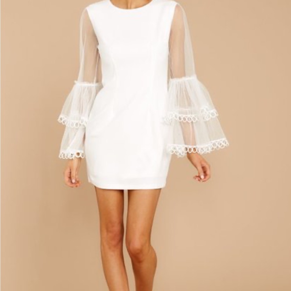 Red Dress Boutique White Sheath Dress with Ruffled Bell Sleeves